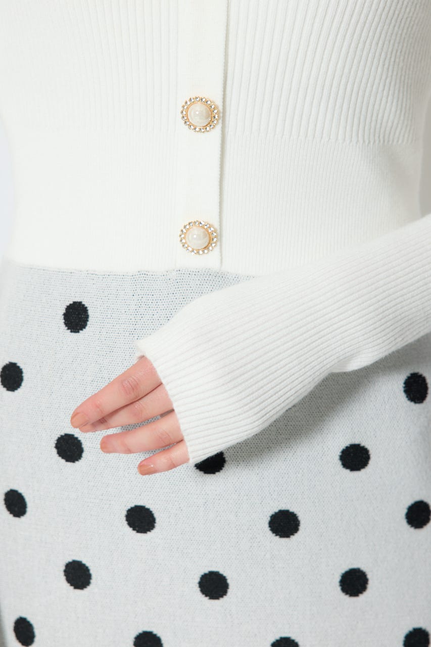 リボンデザインドットニットワンピース WHT FREE