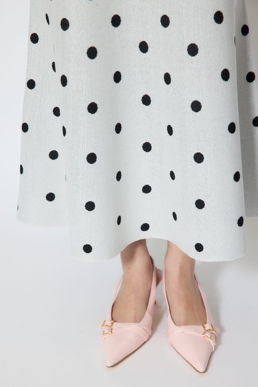 リボンデザインドットニットワンピース WHT FREE