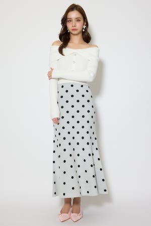 リボンデザインドットニットワンピース