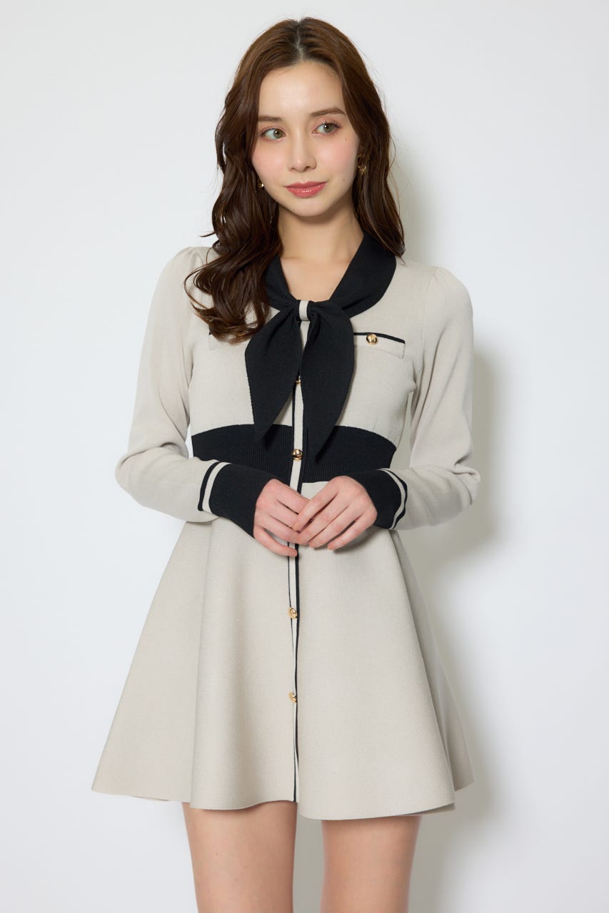 【1/25(日)23:59までSS先行予約会対象アイテム】バイカラーミニニットワンピース BEG FREE