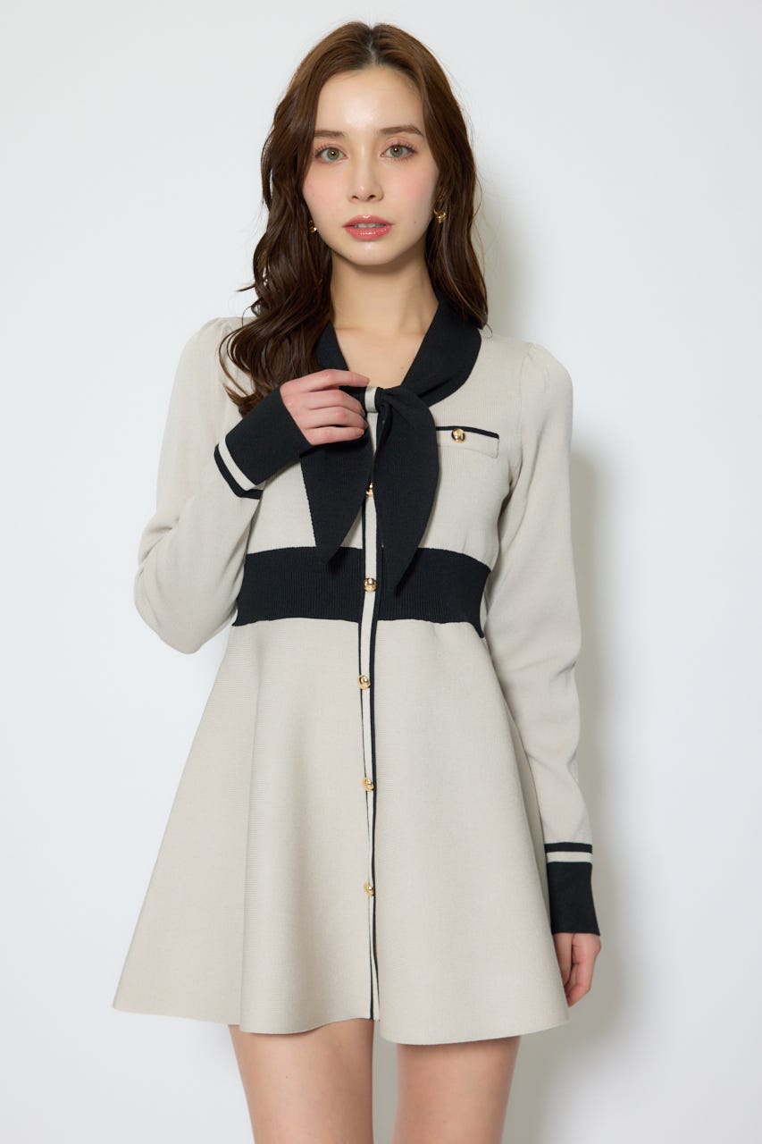 【1/25(日)23:59までSS先行予約会対象アイテム】バイカラーミニニットワンピース BEG FREE