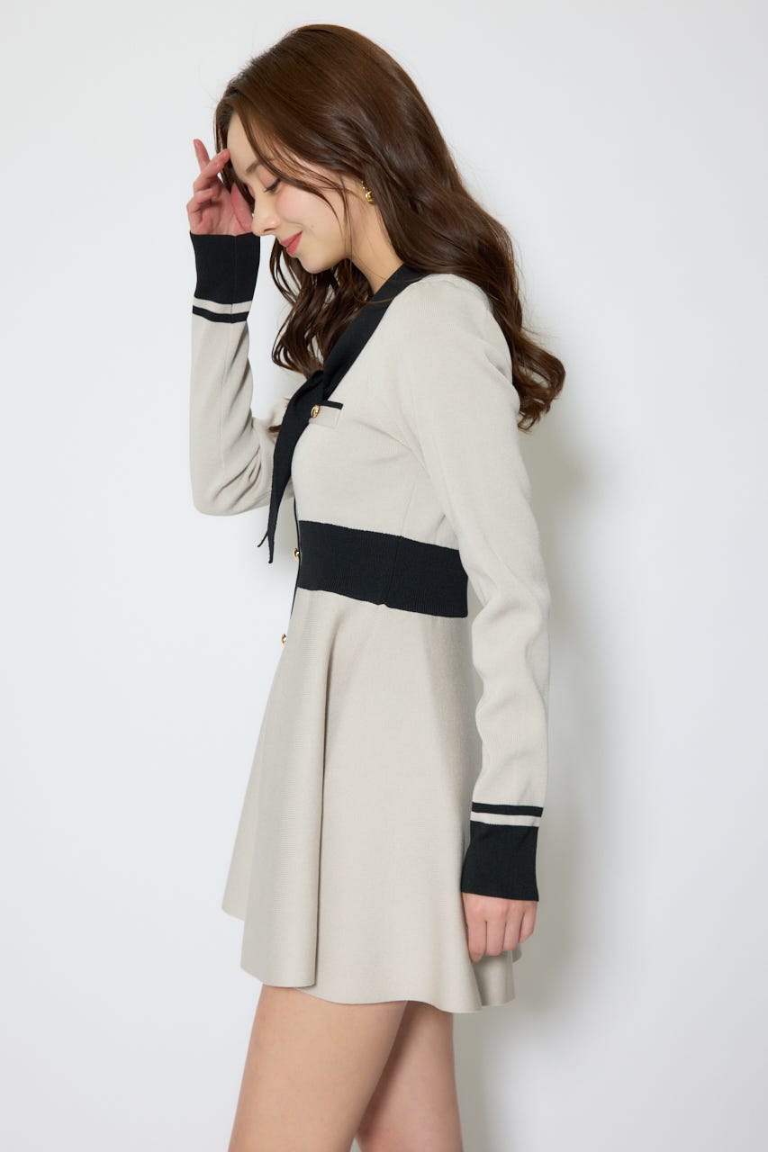 【1/25(日)23:59までSS先行予約会対象アイテム】バイカラーミニニットワンピース BEG FREE