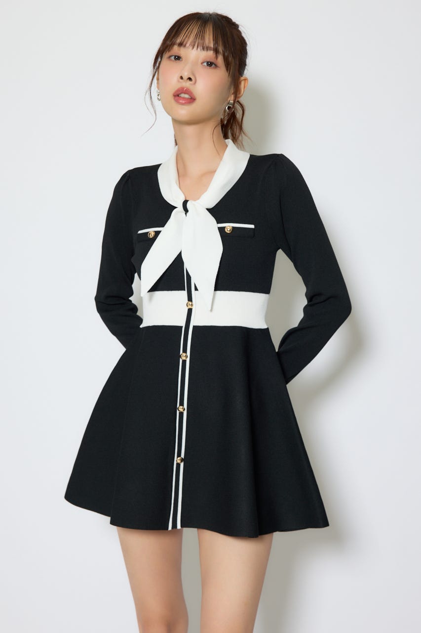 【1/25(日)23:59までSS先行予約会対象アイテム】バイカラーミニニットワンピース BLK FREE