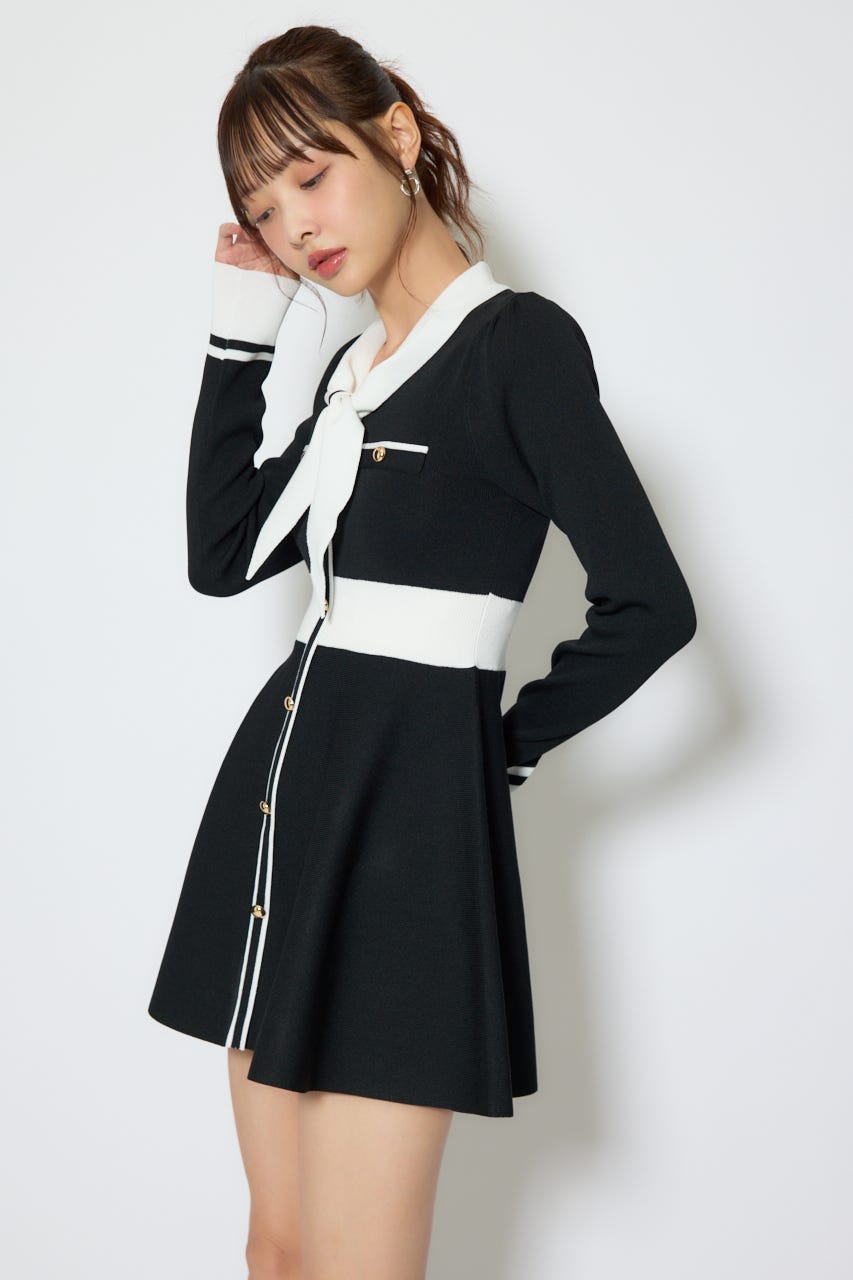 【1/25(日)23:59までSS先行予約会対象アイテム】バイカラーミニニットワンピース BLK FREE