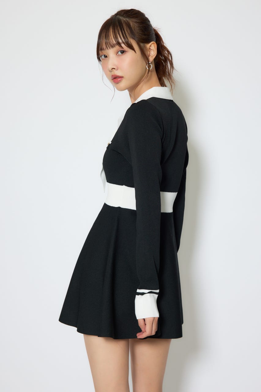 【1/25(日)23:59までSS先行予約会対象アイテム】バイカラーミニニットワンピース BLK FREE