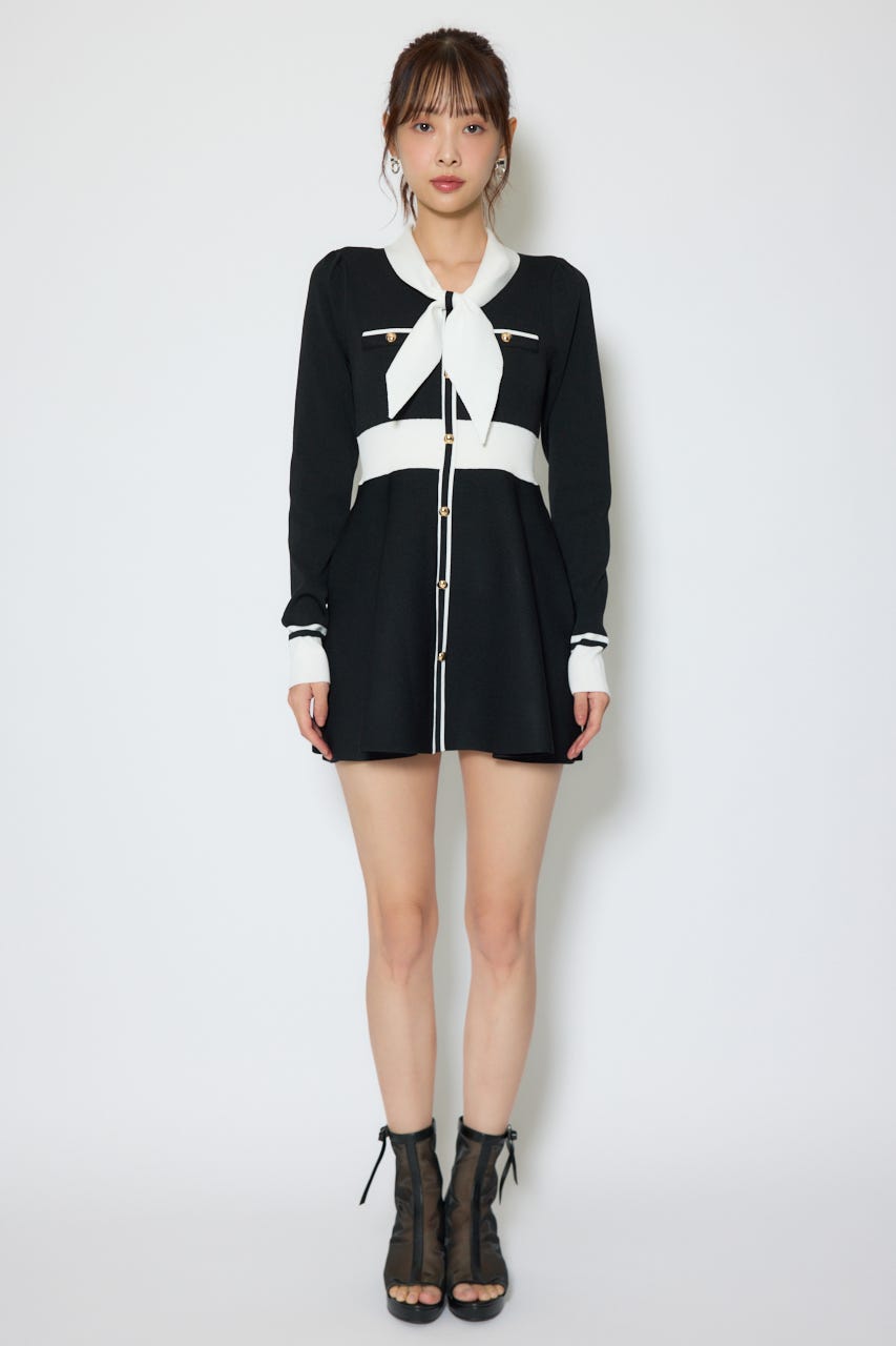 【1/25(日)23:59までSS先行予約会対象アイテム】バイカラーミニニットワンピース BLK FREE