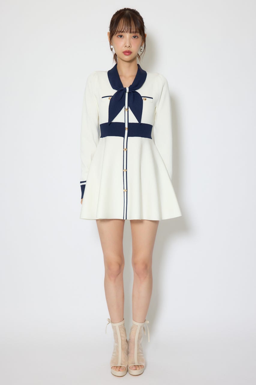 バイカラーミニニットワンピース WHT FREE