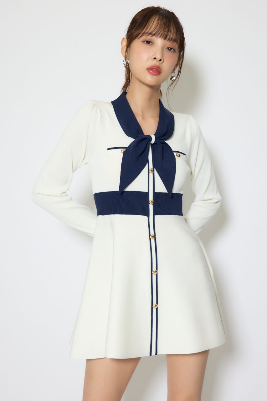 バイカラーミニニットワンピース WHT FREE