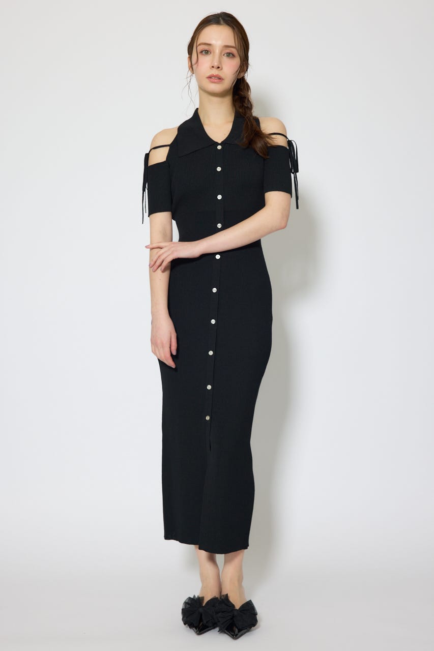 リボン付きアメスリニットワンピース BLK FREE