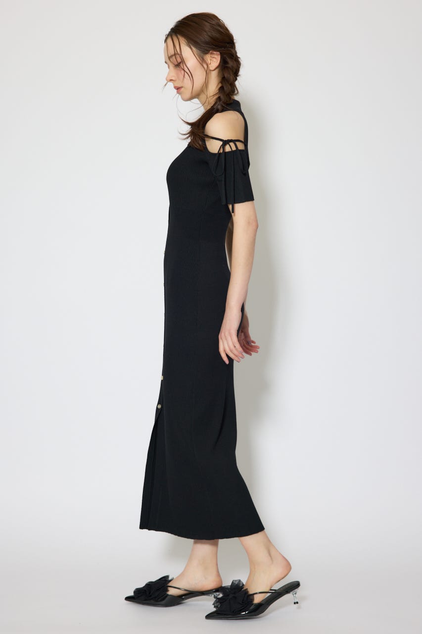 リボン付きアメスリニットワンピース BLK FREE