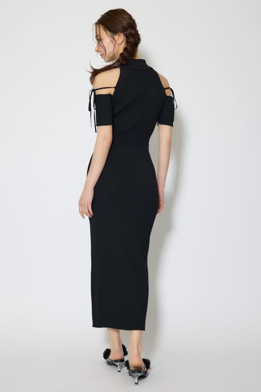 リボン付きアメスリニットワンピース BLK FREE