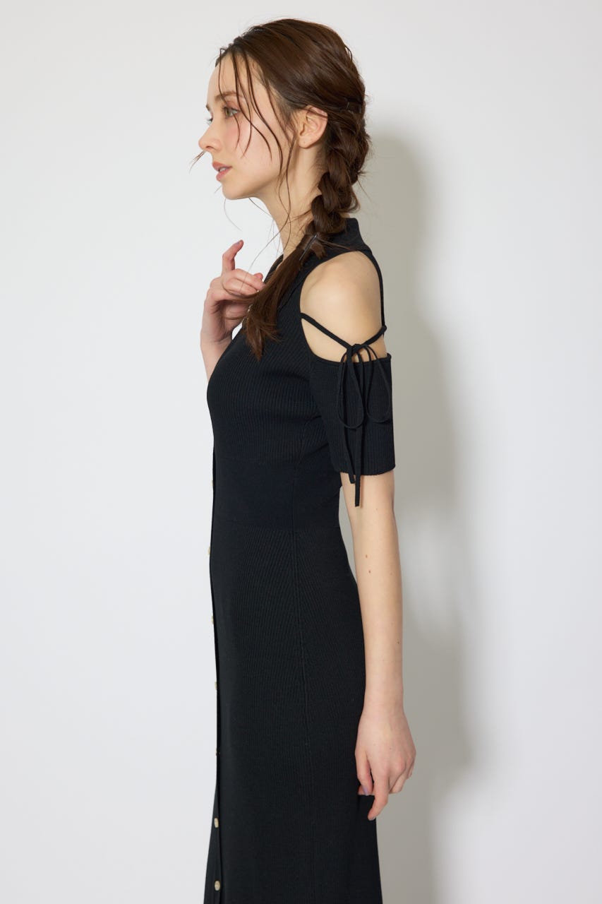 リボン付きアメスリニットワンピース BLK FREE
