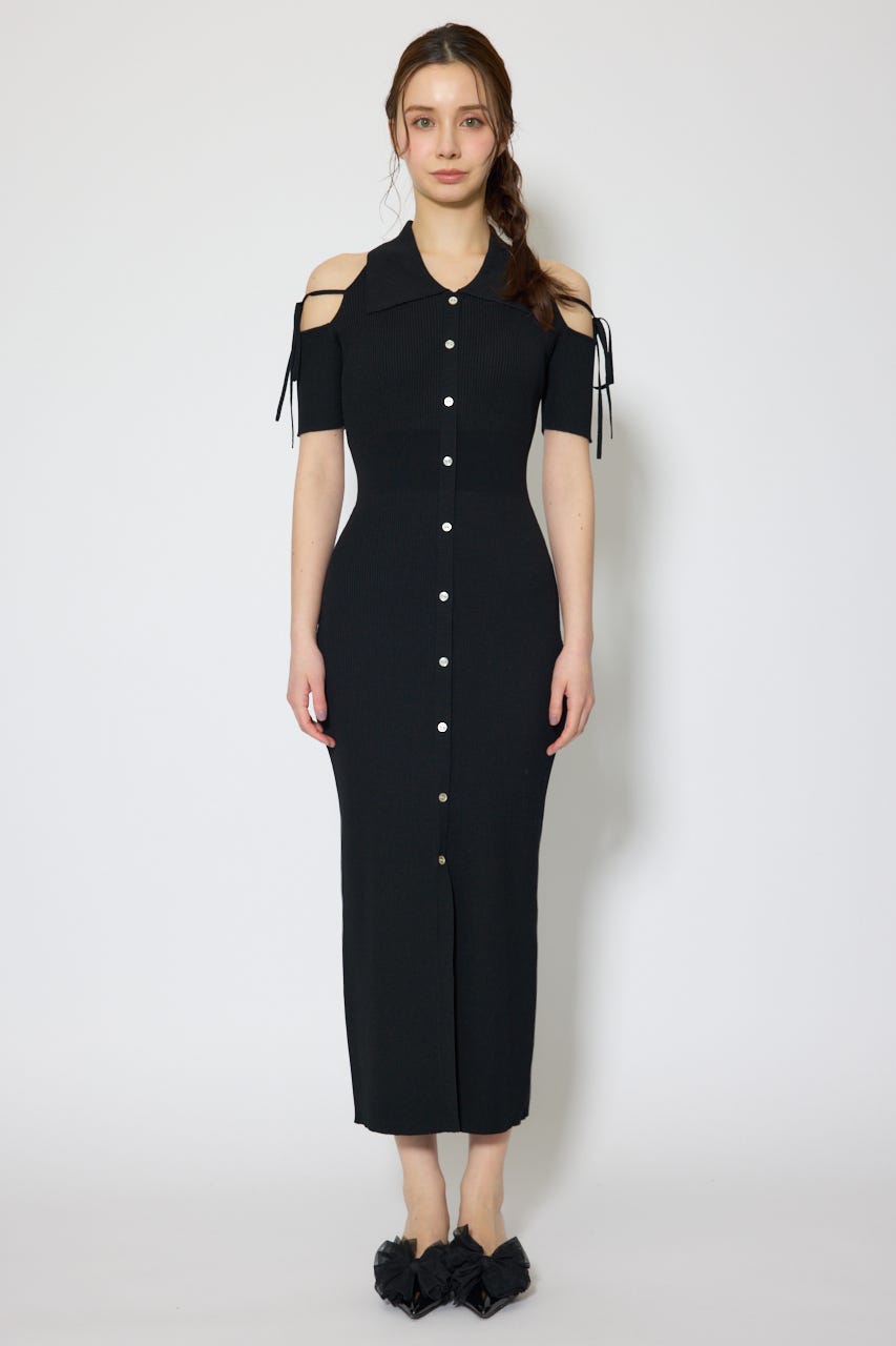 リボン付きアメスリニットワンピース BLK FREE