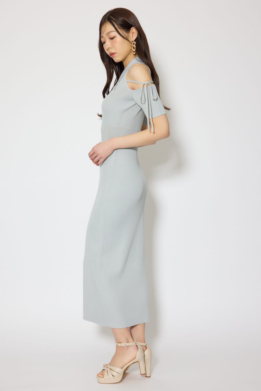 リボン付きアメスリニットワンピース BLU FREE
