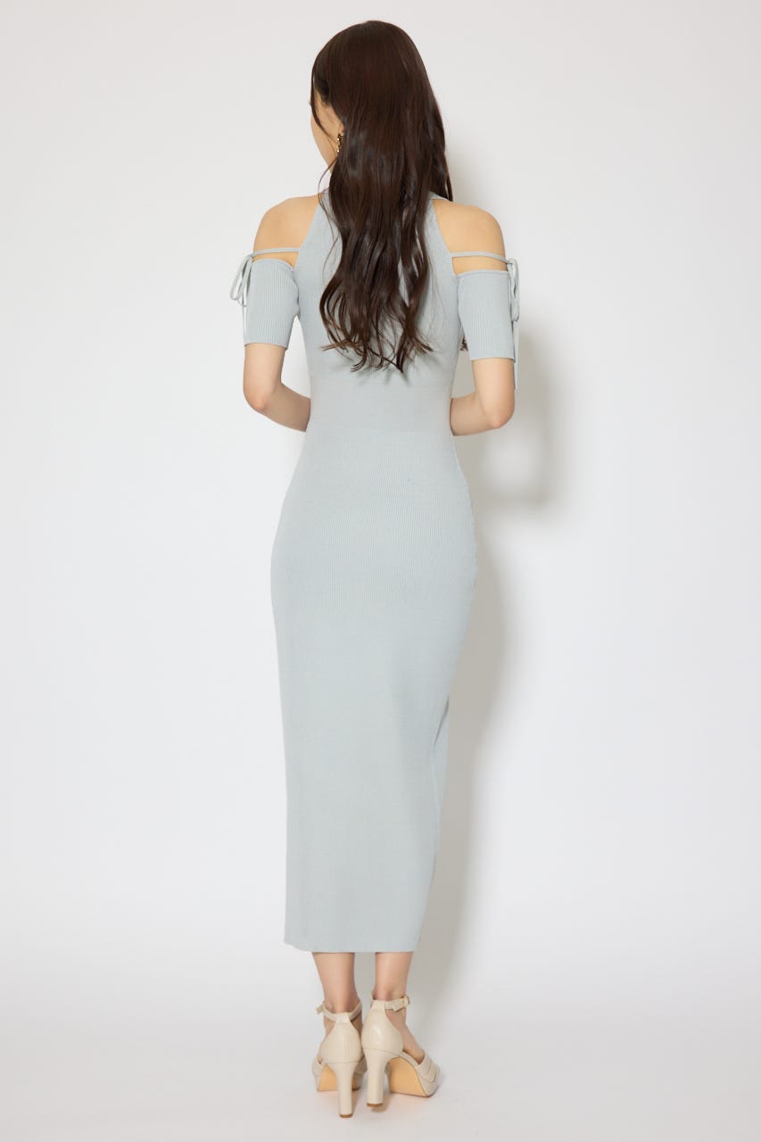 リボン付きアメスリニットワンピース BLU FREE