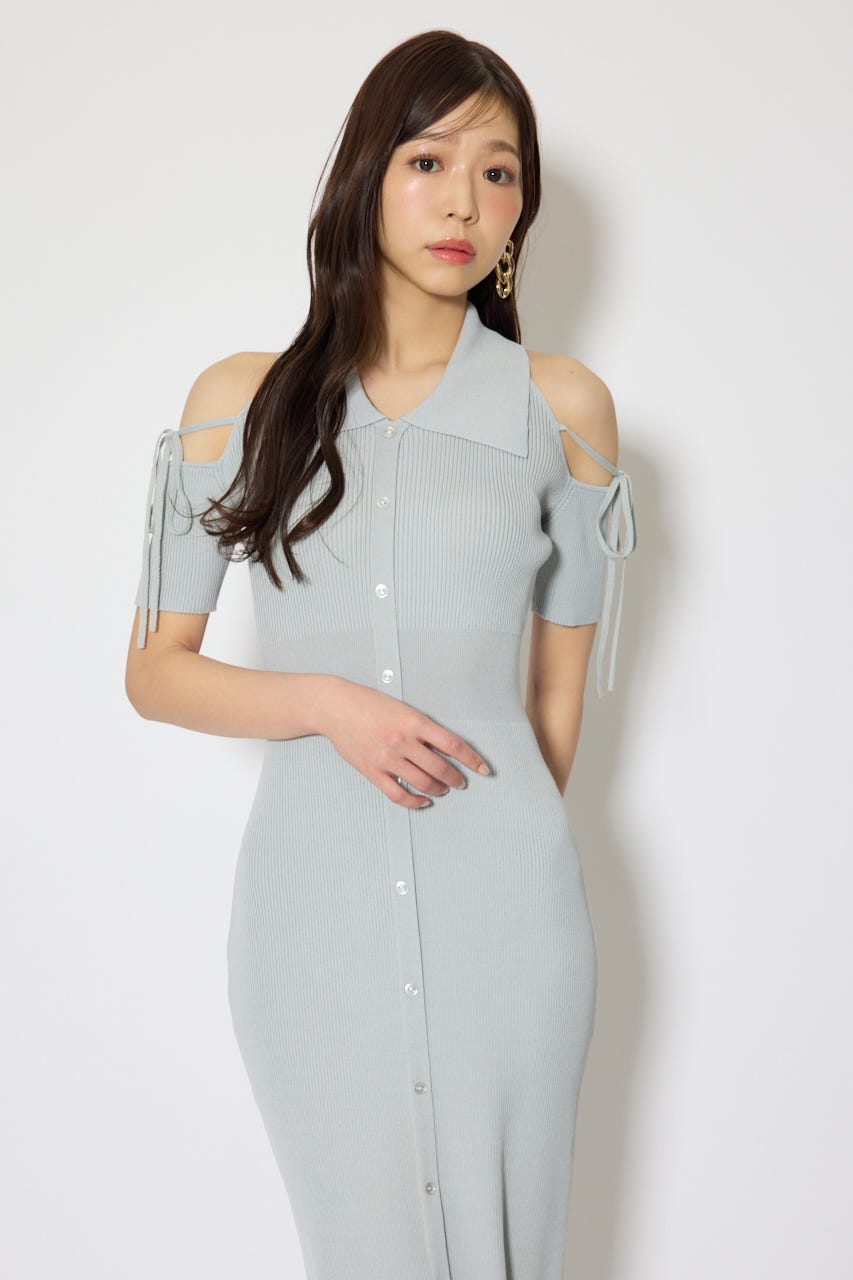 リボン付きアメスリニットワンピース BLU FREE