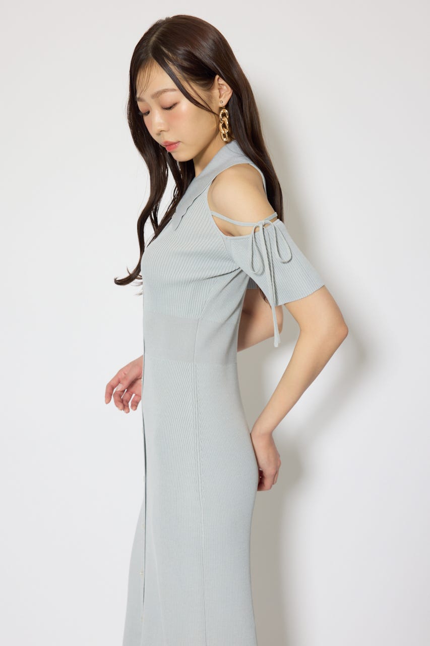 リボン付きアメスリニットワンピース BLU FREE