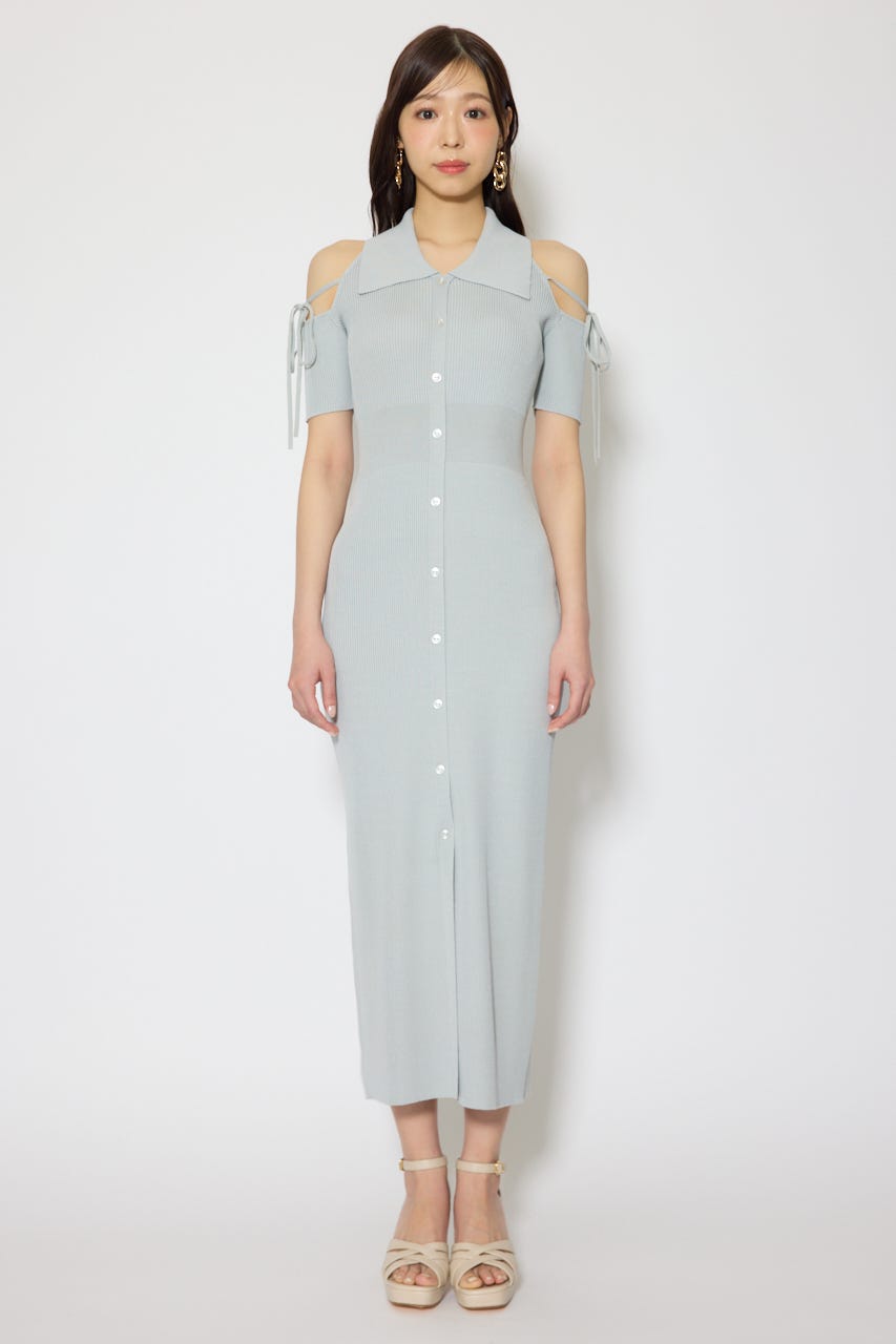 リボン付きアメスリニットワンピース BLU FREE