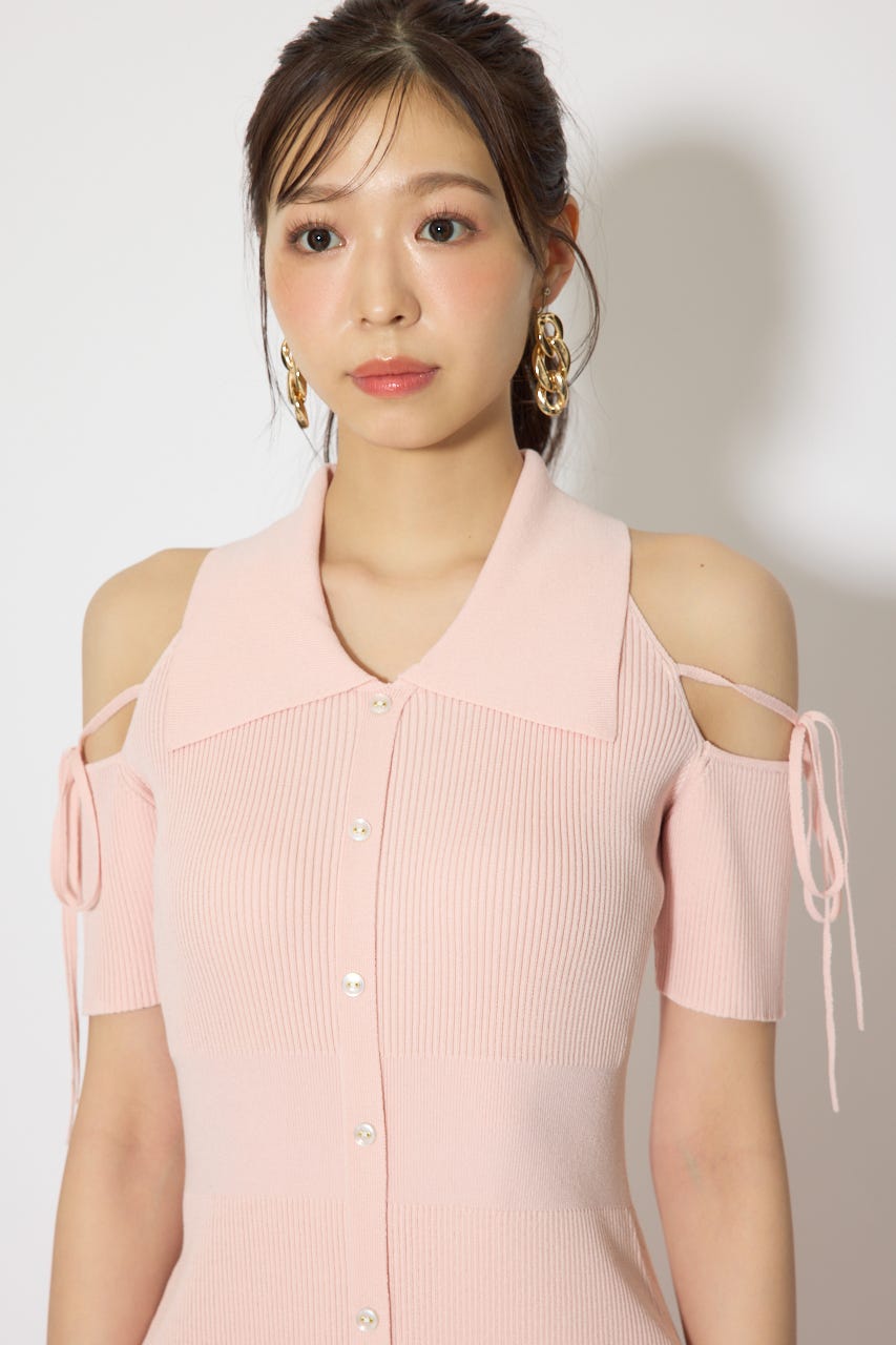 リボン付きアメスリニットワンピース PNK FREE