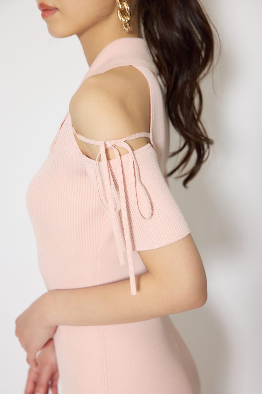 リボン付きアメスリニットワンピース PNK FREE