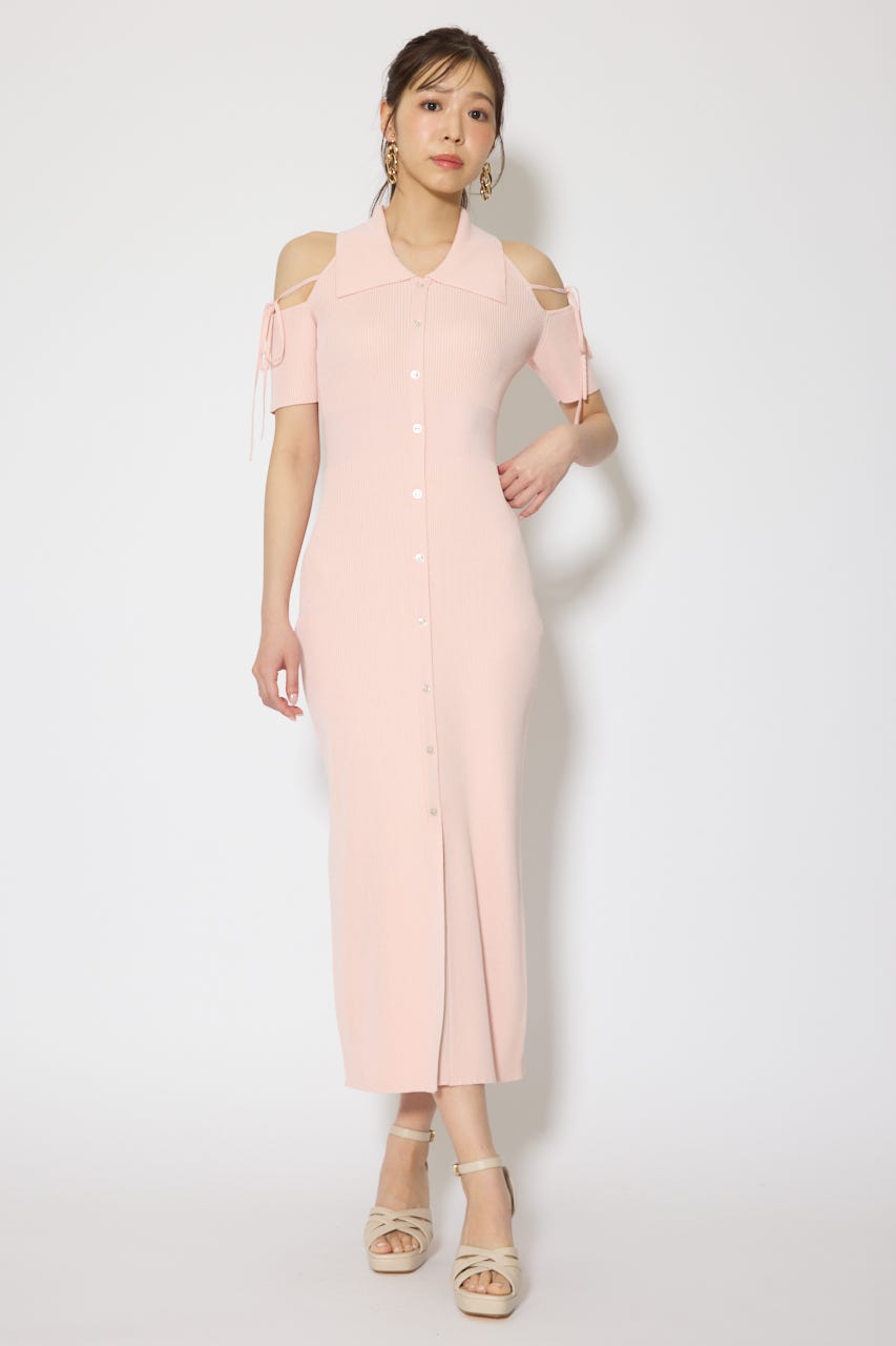 リボン付きアメスリニットワンピース PNK FREE