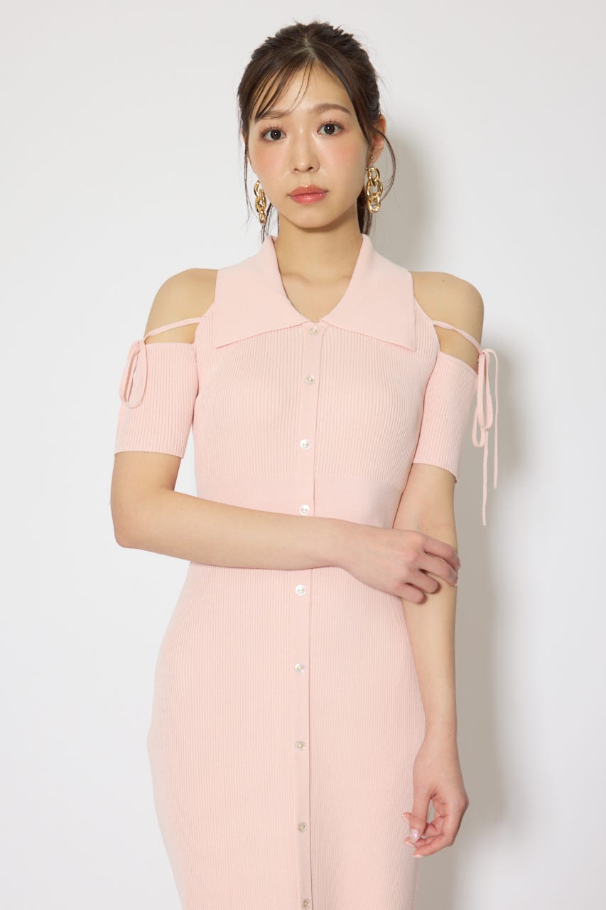 リボン付きアメスリニットワンピース PNK FREE