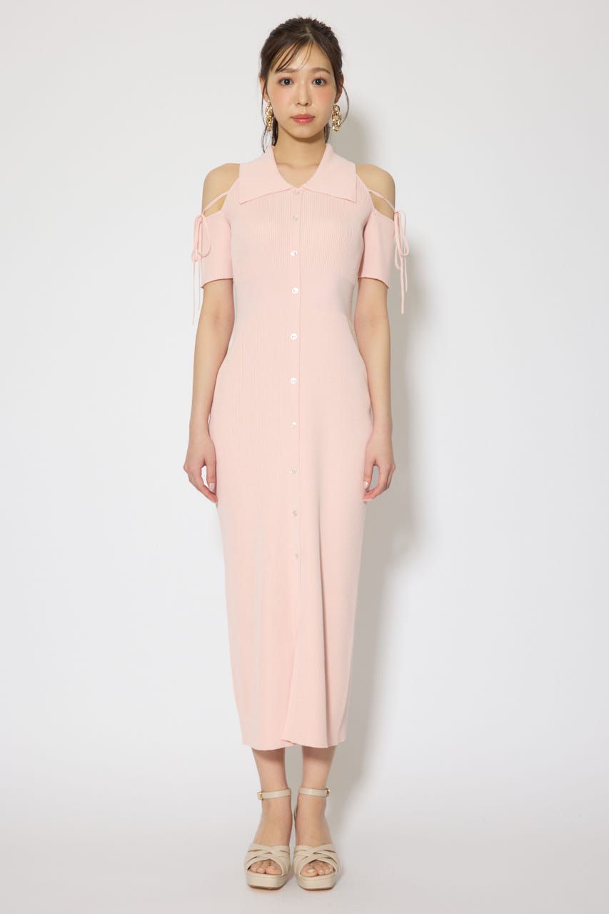 リボン付きアメスリニットワンピース PNK FREE