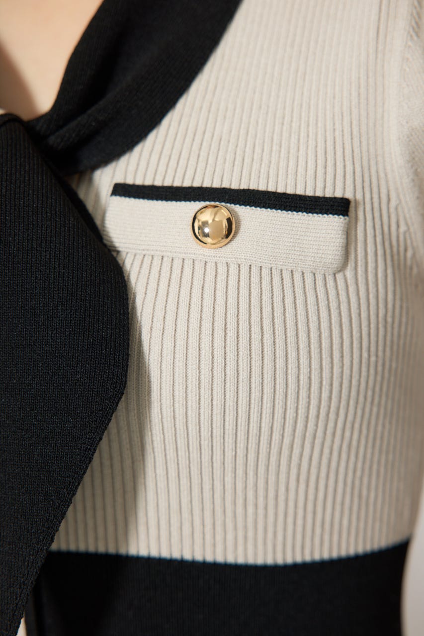 バイカラーパフスリーブミニニットワンピース BEG FREE