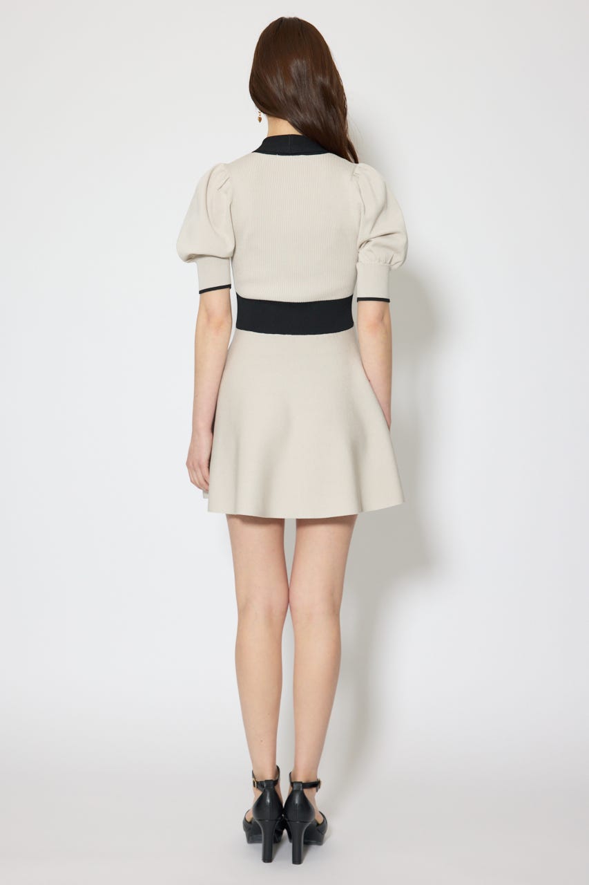 バイカラーパフスリーブミニニットワンピース BEG FREE