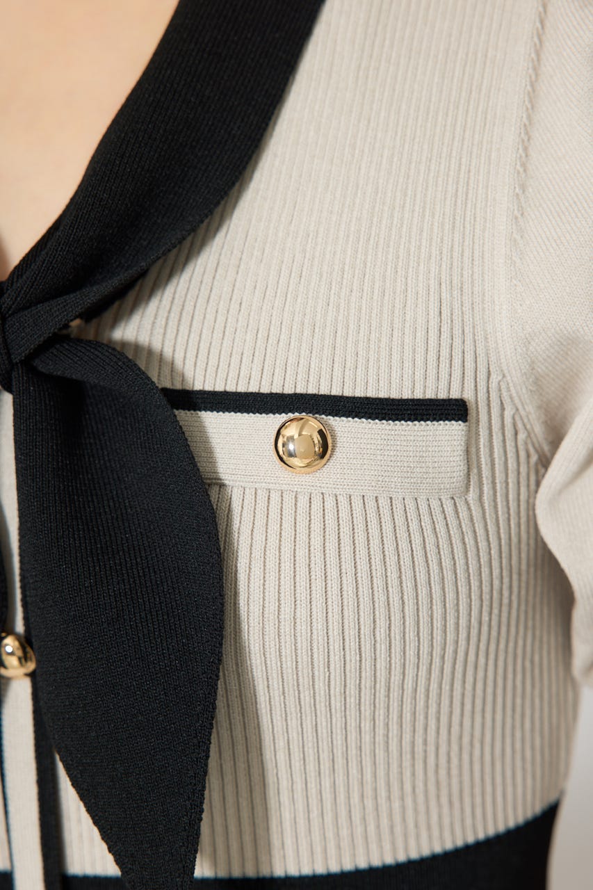 【森香澄さん着用】バイカラーパフスリーブタイトニットワンピース BEG FREE