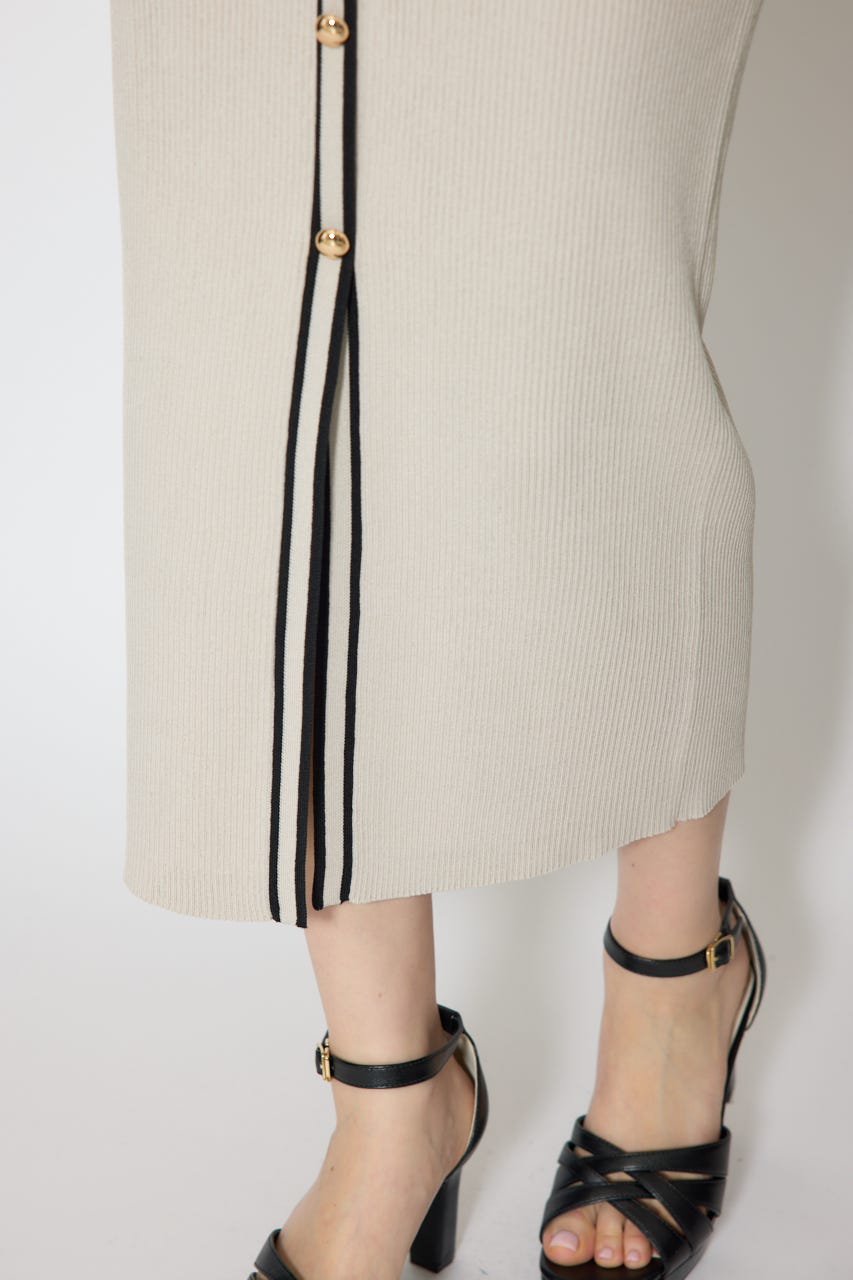 【森香澄さん着用】バイカラーパフスリーブタイトニットワンピース BEG FREE