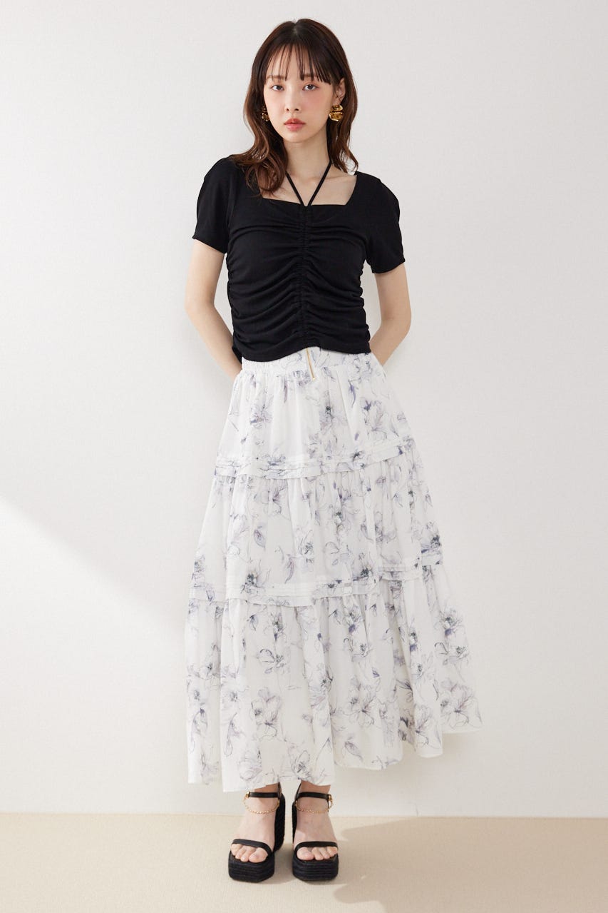 フロントギャザーカットトップス BLK FREE