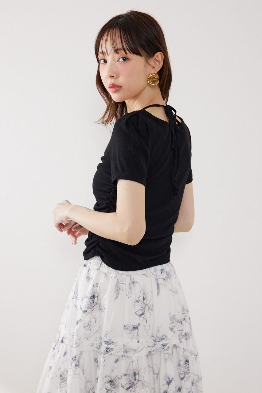 フロントギャザーカットトップス BLK FREE