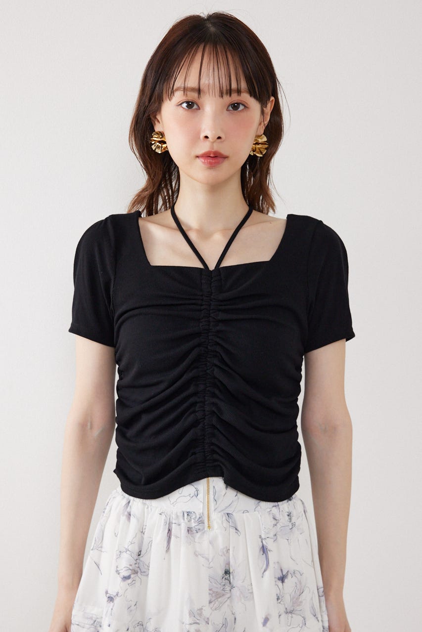 フロントギャザーカットトップス BLK FREE