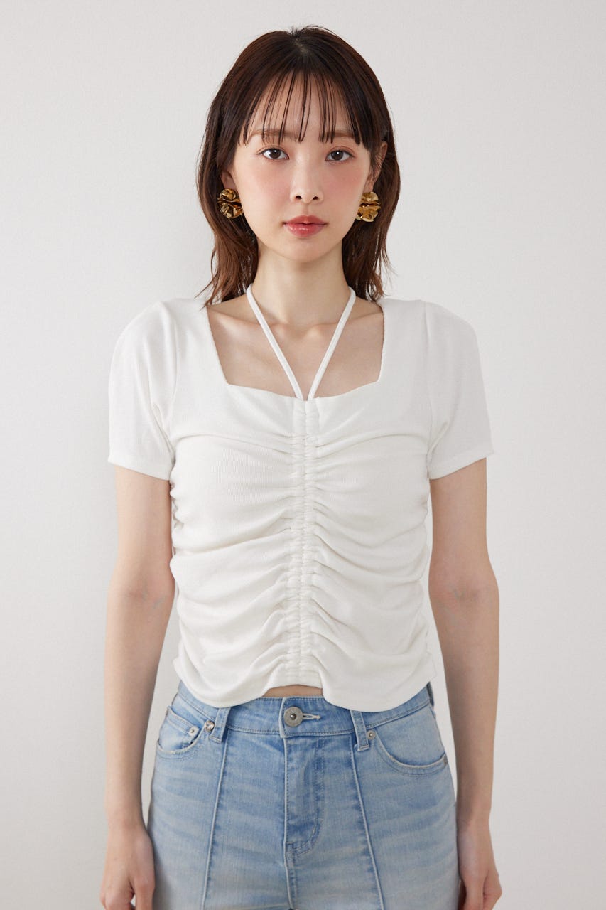 フロントギャザーカットトップス WHT FREE