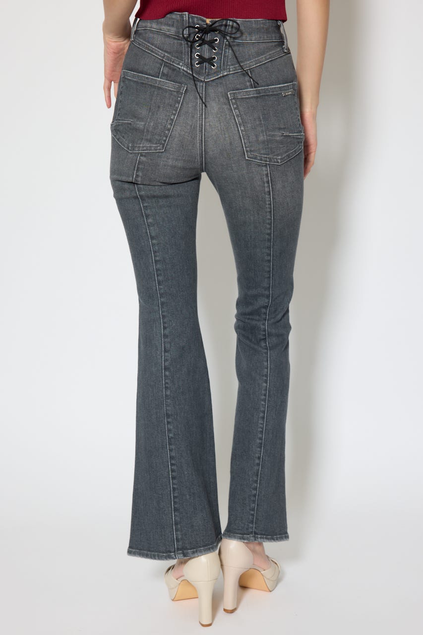 レースアップハイウエストデニムパンツ BLK M