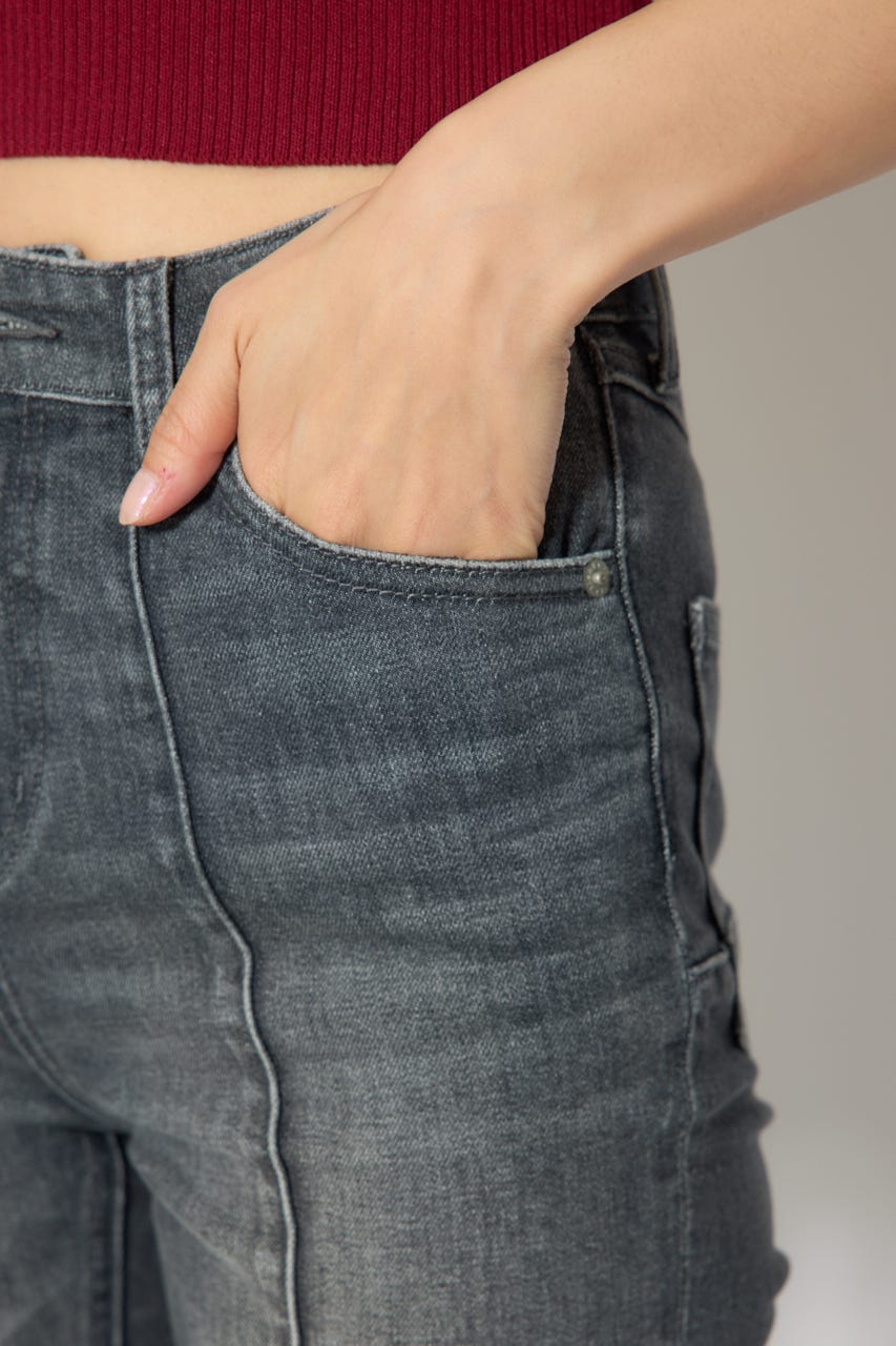 レースアップハイウエストデニムパンツ BLK M