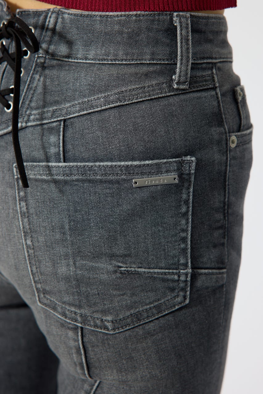 レースアップハイウエストデニムパンツ BLK M