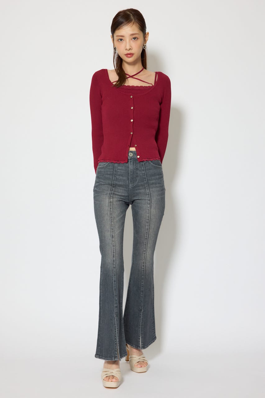 レースアップハイウエストデニムパンツ BLK M