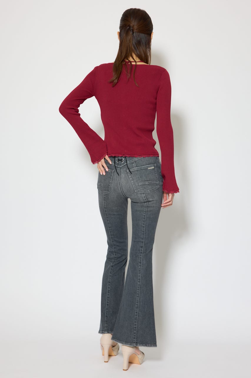 レースアップハイウエストデニムパンツ BLK M