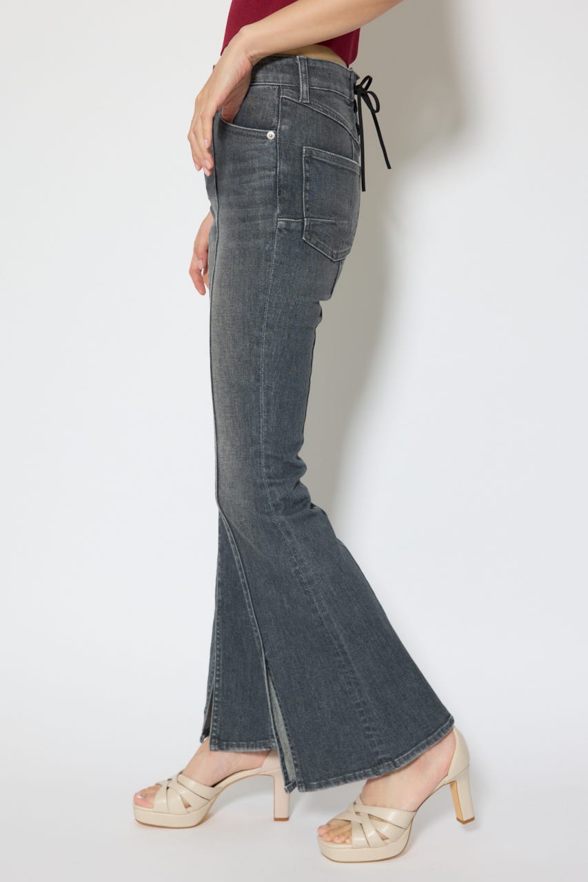 レースアップハイウエストデニムパンツ BLK M