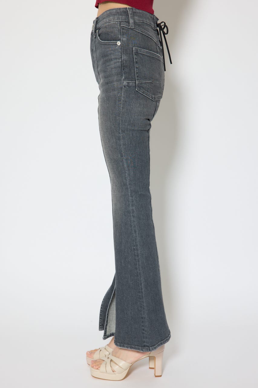 レースアップハイウエストデニムパンツ BLK M