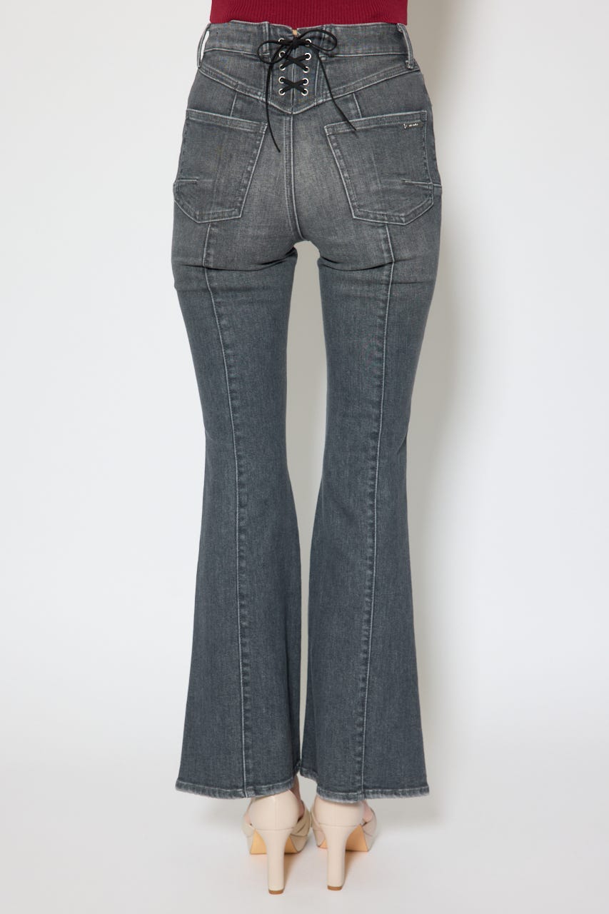 レースアップハイウエストデニムパンツ BLK M