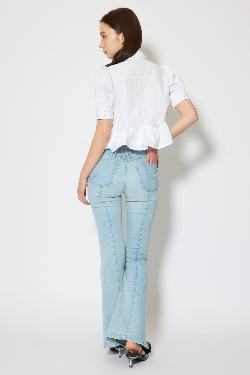 レースアップハイウエストデニムパンツ L/BLU S