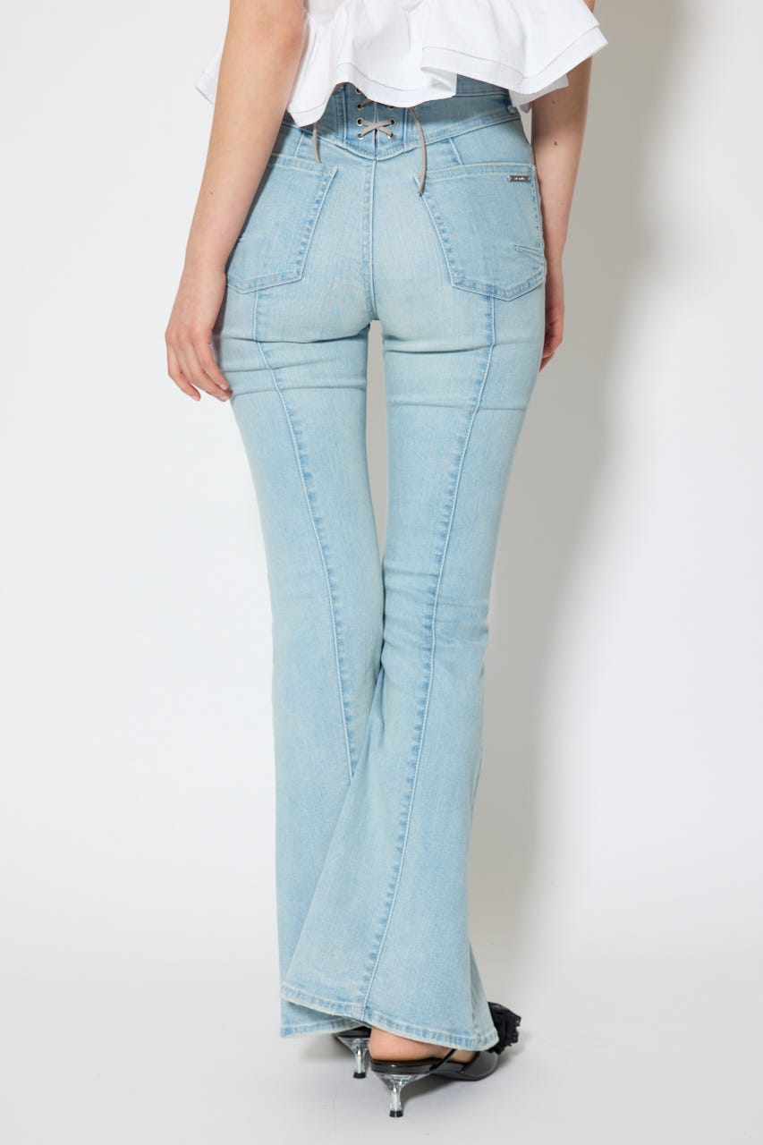 レースアップハイウエストデニムパンツ L/BLU S