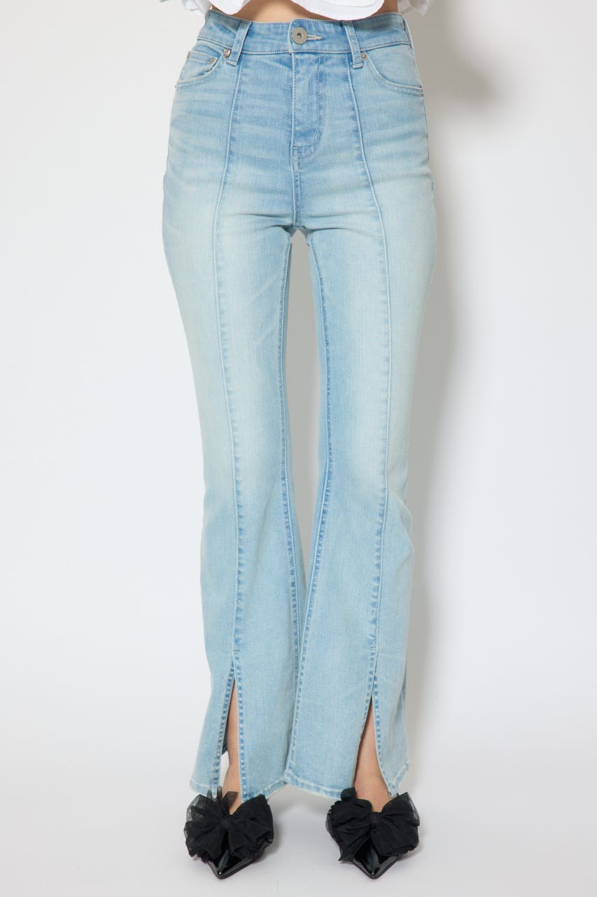 レースアップハイウエストデニムパンツ L/BLU S