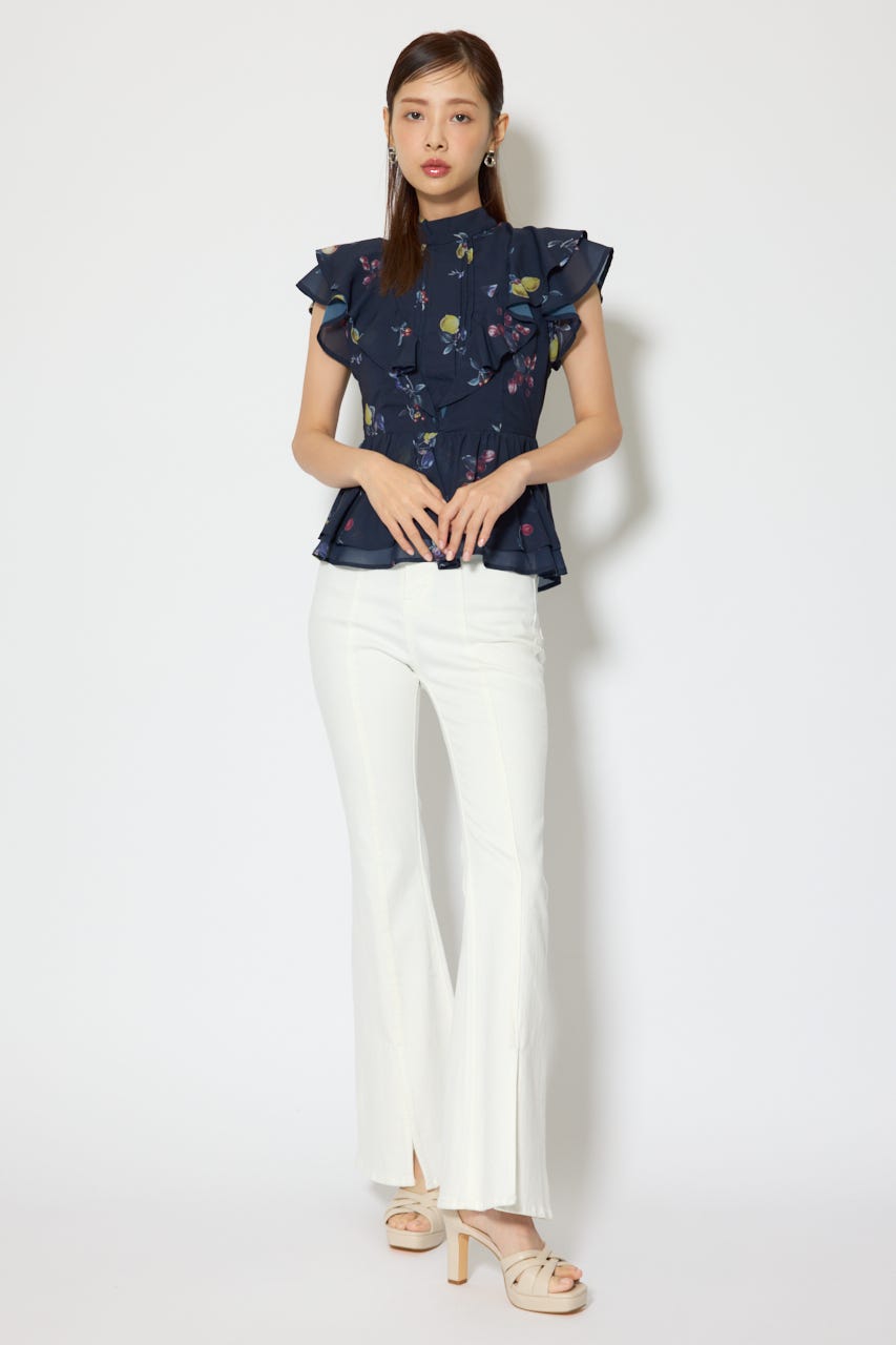 レースアップハイウエストデニムパンツ WHT XS