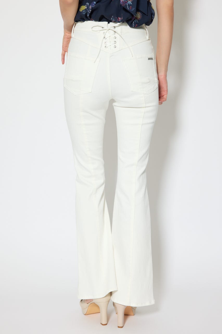 レースアップハイウエストデニムパンツ WHT XS