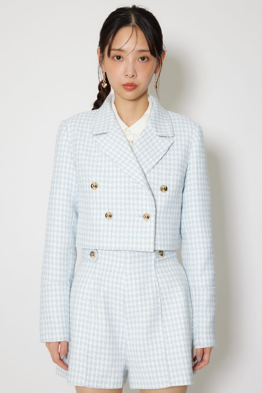 ツイードショートジャケット L/BLU S