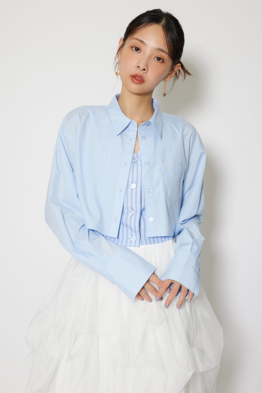 バックリボンレイヤードシャツ BLU M